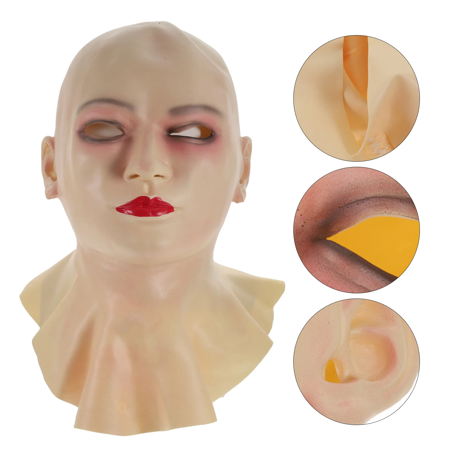 

Bald Beauty Costume Mask Halloween Bareheaded Cosplay Latex Cover Adults Prank Horrible Dress Clothes