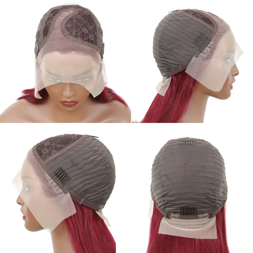 Striaght 99J бордовый боковой часть кружева короткий боб парики из натуральных волос