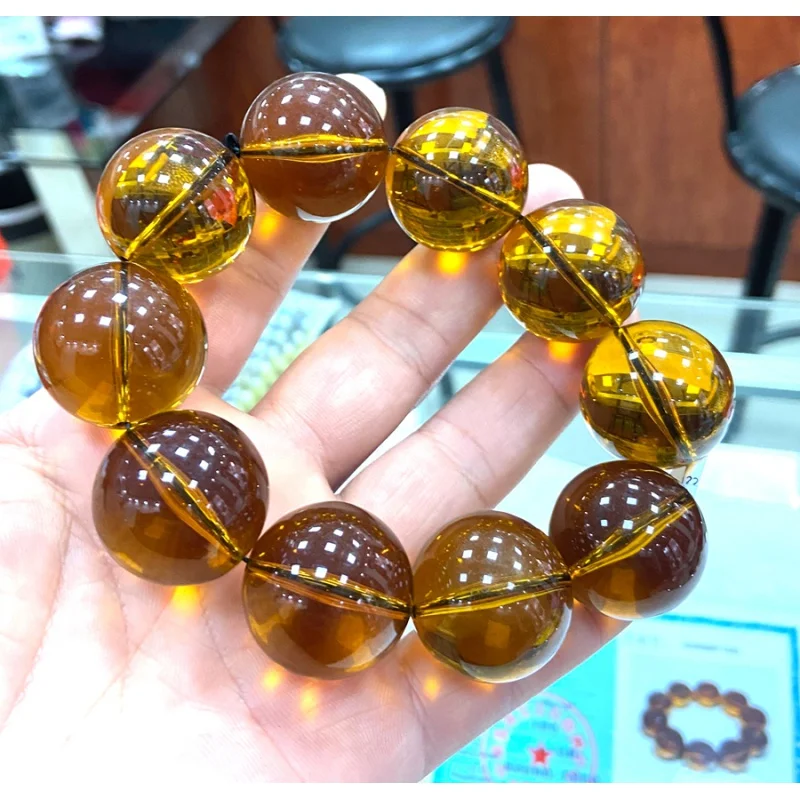 

0 Certificate 16mm Natural Yellow Mexico Sky Blue Amber Beads Bracelet 7.5"