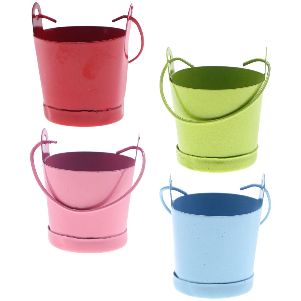 

4 Pcs Miniature Tin Buckets Metal Barrel Model Keg Vintage Photograph Prop Tinplate Craft Decoration Pots for Plants