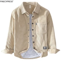 100 cotton corduroy winter warm padded thick fashion clothing male snap fastener casual men long sleeve shirt jacket
