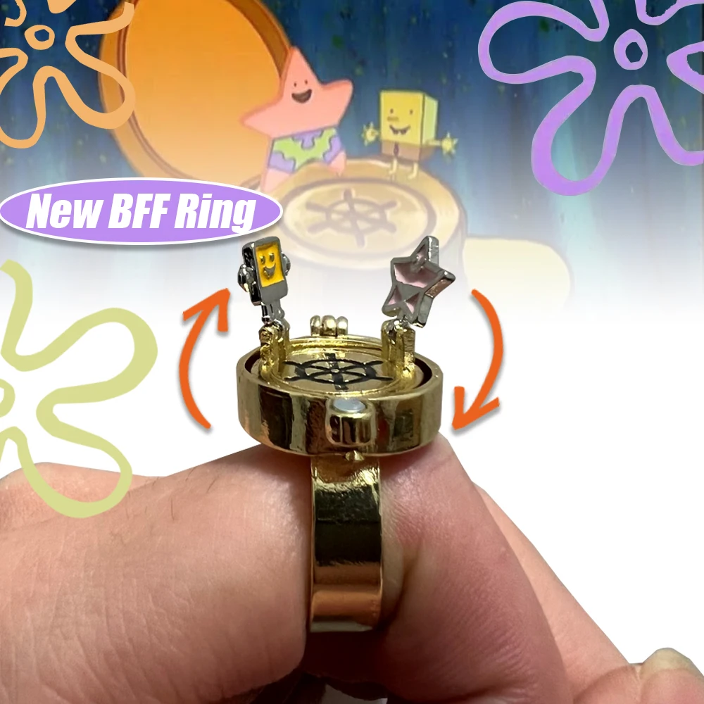 

New Rotate BFF Ring For Woman Man Vintage Cute Couple Open Anxiety Fidgets Ring Spinner Anime Jewelry Best Friend Cool Gift