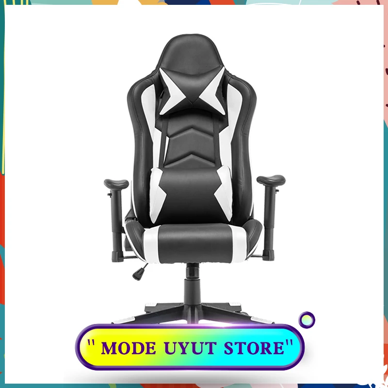 

E-sports chair, game chair with headrest and waist massage support, racing style PC chair height adjustable rotation, beautiful