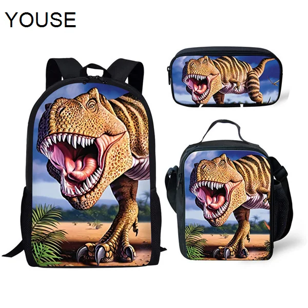 Набор из 3 шт. школьных сумок для детей, школьный рюкзак с принтом тираннозавра и динозавра T-Rex, классный портфель для мальчиков