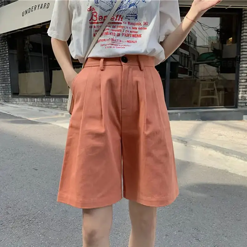 Summer Casual Wide Leg Shorts for Women Korea High Waist Black Shorts Oversize Loose Button Solid Classic Shorts Plus Size 4XL