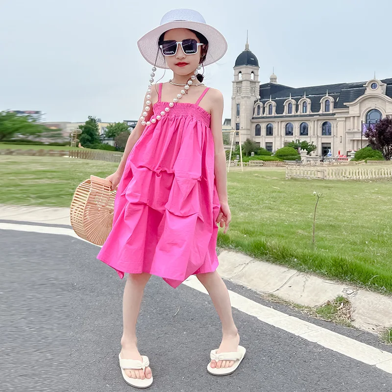 

Летнее платье на бретельках для девочек, без Плеч, женское модное пляжное платье для подростков, повседневные Костюмы, платье на бретельках