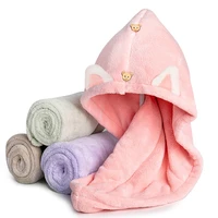 quick dry hair towels women and child cute cat ear super absorption thicker microfiber turban towels with bear buttons