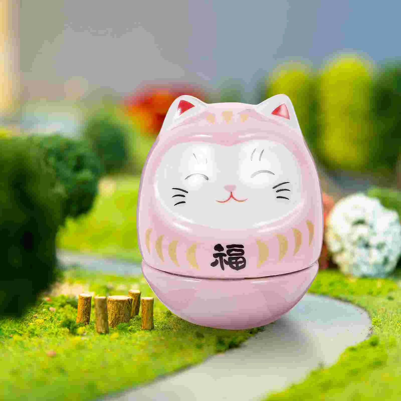 

Decorative Cat Tumbler Ornament Cat Figurine Cat Tumbler Model Fortune Cat Decor