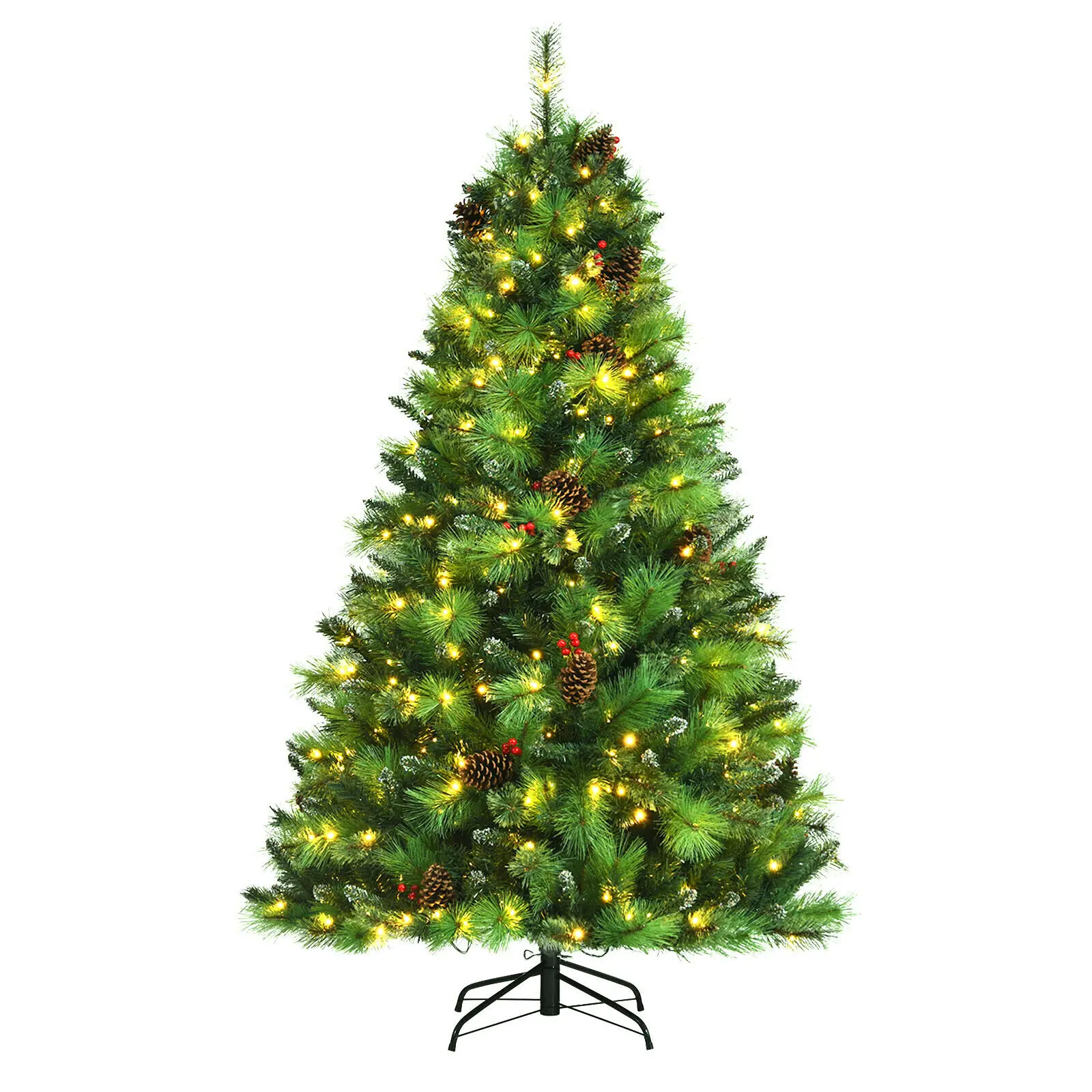 

Costway 6ft/7ft Pre-lit Hinged Artificial Christmas Tree w/Pine Cones & Red Berries CM23528-9US