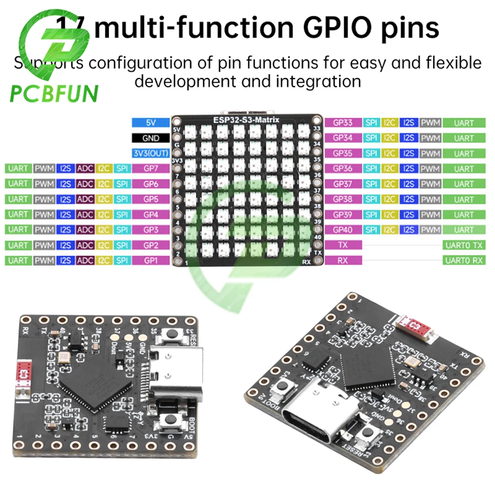ESP32-S3 с 8x8 RGB светодиодный Matrix WIFI BT BLE 5 Mini макетная плата на основе