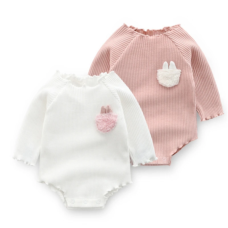 

Cute Toddler Girls Spring Rompers Long Sleeves Soft O Neck Bodysuit Newborn Rabbit Ear Pocket Jumpsuit Infant Rompers 0-12 Month