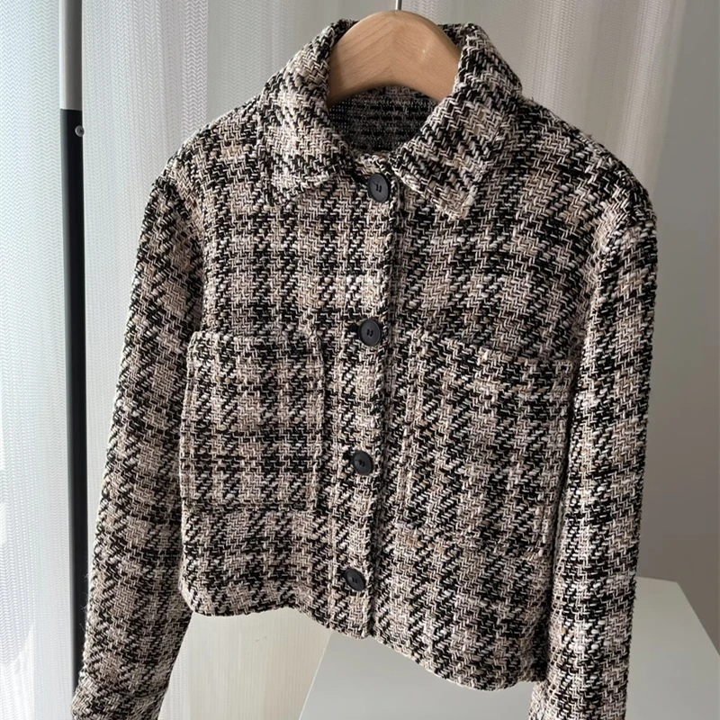 

Женская однобортная рубашка с карманами, Текстурированная рубашка с длинным рукавом, в европейском и американском стиле, осень 2022