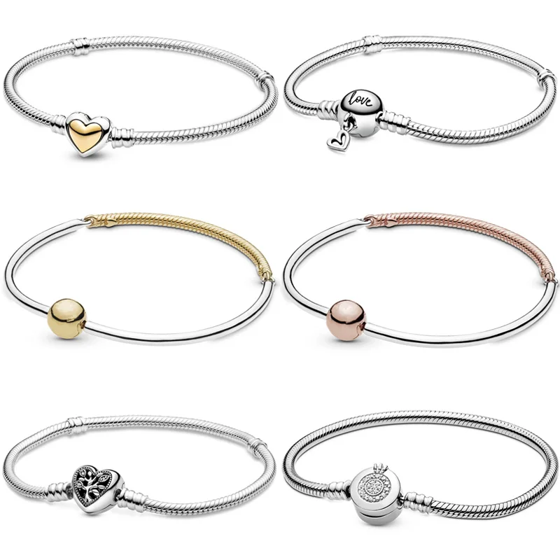 

Three-link Domed Golden Freehand Family Tree Heart Clasp 925 Silver Bracelet Fit Europe Bangle Bead Charm Diy Jewelry