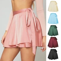 2022 summer solid color skirt high waist fashion one piece lace short skirt chiffon satin wrap skirt