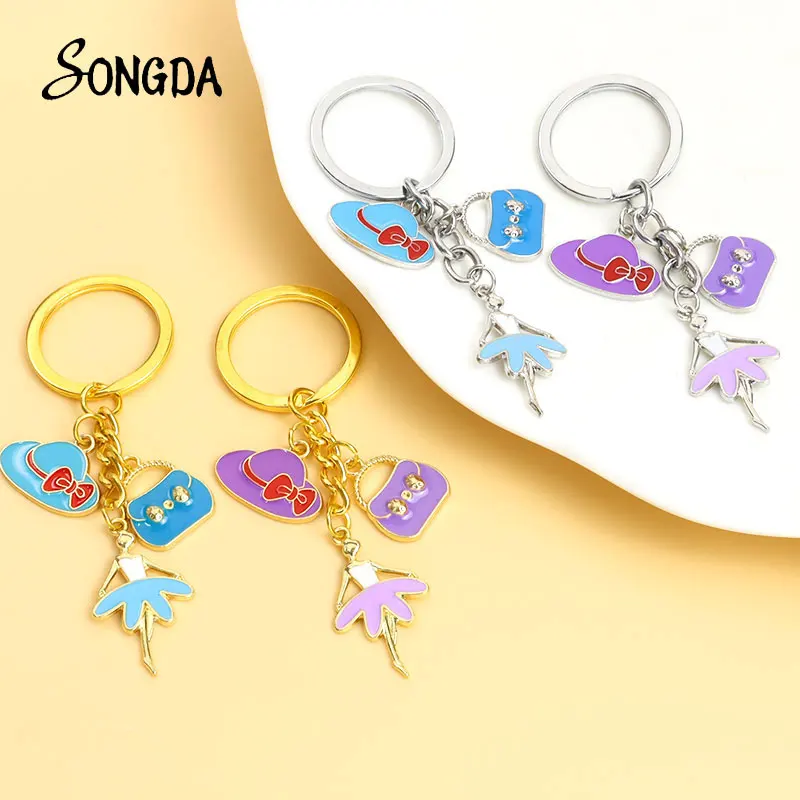 

Trendy Ballet Dancer Girl Enamel Keychain Cute Handbag Sun Hat Pendant Key Chain for Women Car Bag Key Accessories Jewelry Gift