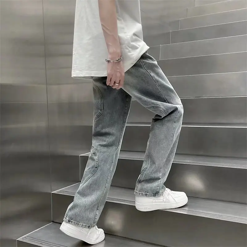 Trendy Fashion Hot Style Denim Retro Classic Blue Jeans Full Length Straight HandsomeTrouser