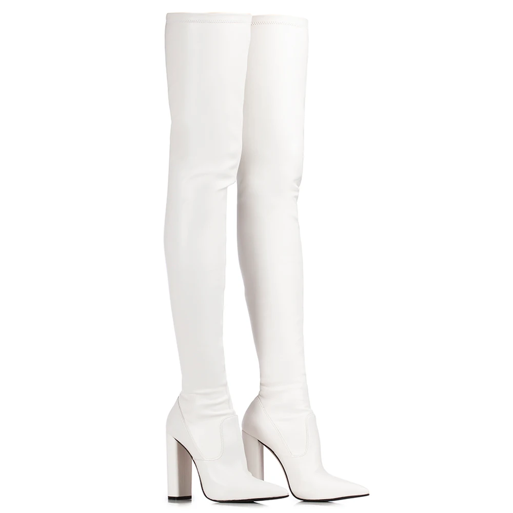 Sexy Block High Heels Thigh High Boots Women Shoes 2022 Autumn Winter Black Pu Leather Pointed Toe Large Size Women's Long Boots