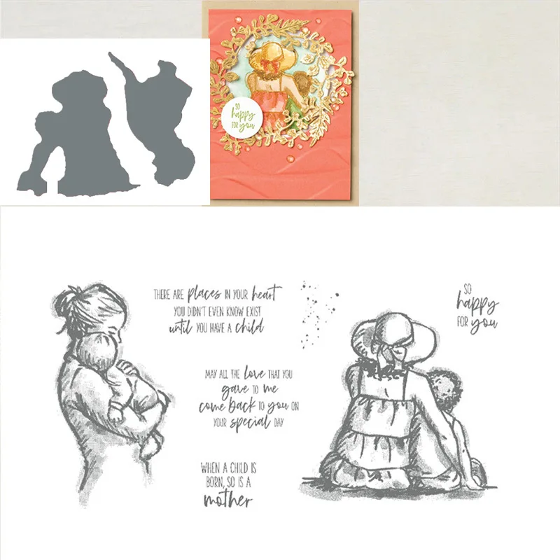 

New Arrival Mother Metal Cutting Dies and Clear Stamps DIY Scrapbooking Card Stencils Paper Crafts Making Photo Album Decor