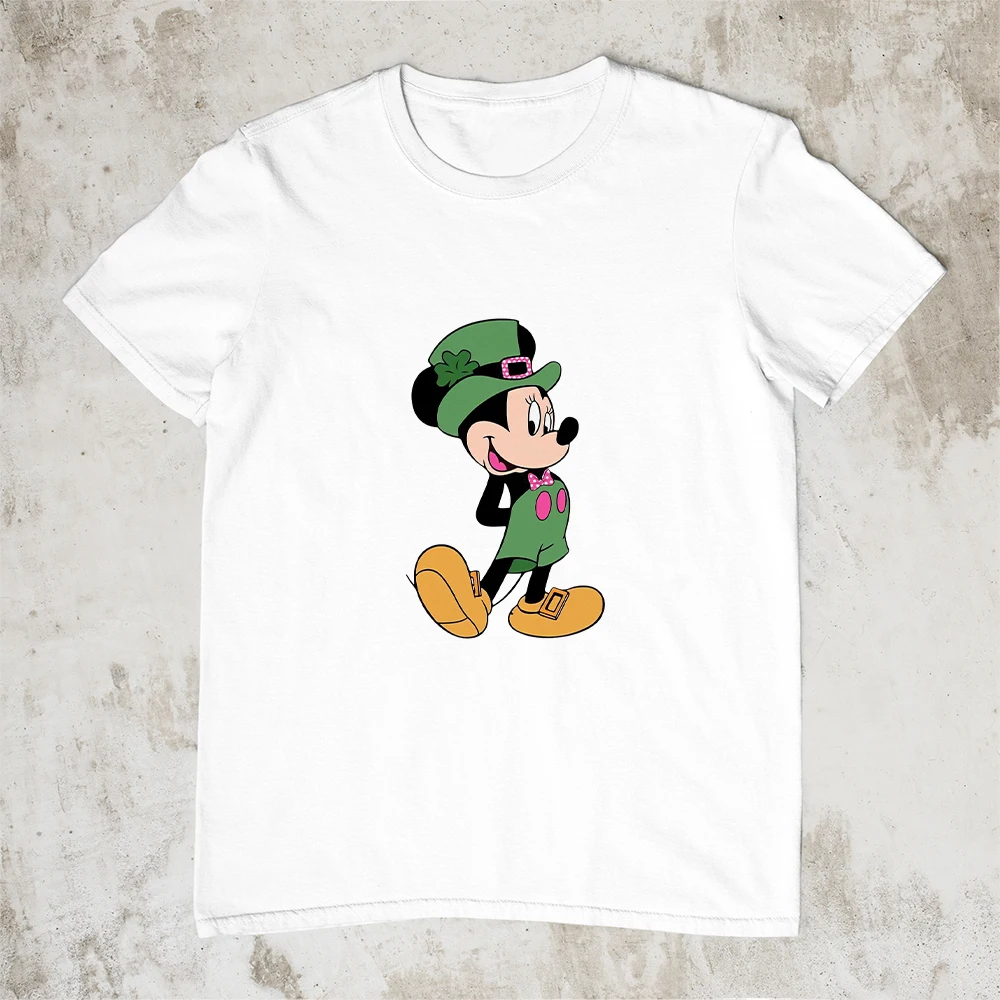 

Disney Mickey Minnie St. Patrick's Day T-shirts Creative Fashion Trend Women's Clothes Summer 2023 Streetwear Harajuku T Shirt