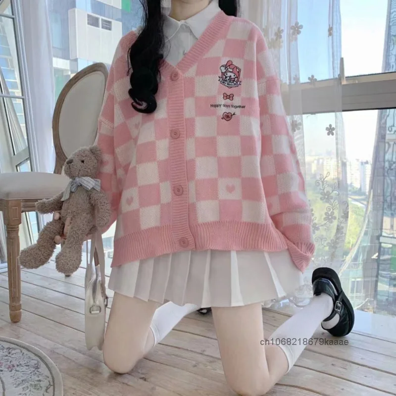 Женский трикотажный кардиган Sanrio Kuromi My Melody свитер с вышивкой и помпоном