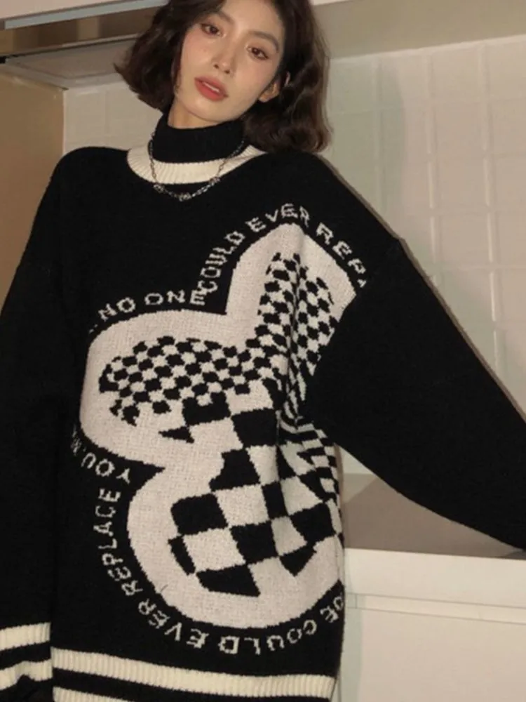 

Retro Lazy Wind Half Turtleneck Sweater Women's Autumn and Winter New Loose Warm Knit Sweater Top Casual Fashion Daily