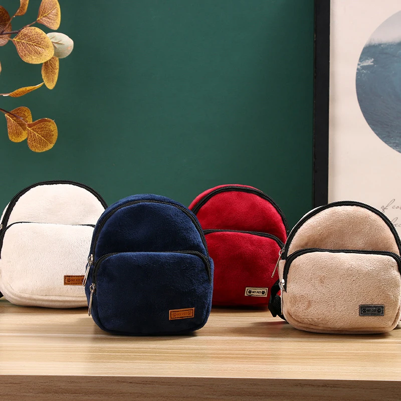 Pet Snack Bag Flannel Dog Backpack Puppy Cute School Bag Convenient Large-capacity Portable Pet Carrier Bag Outdoor Pet Supplies