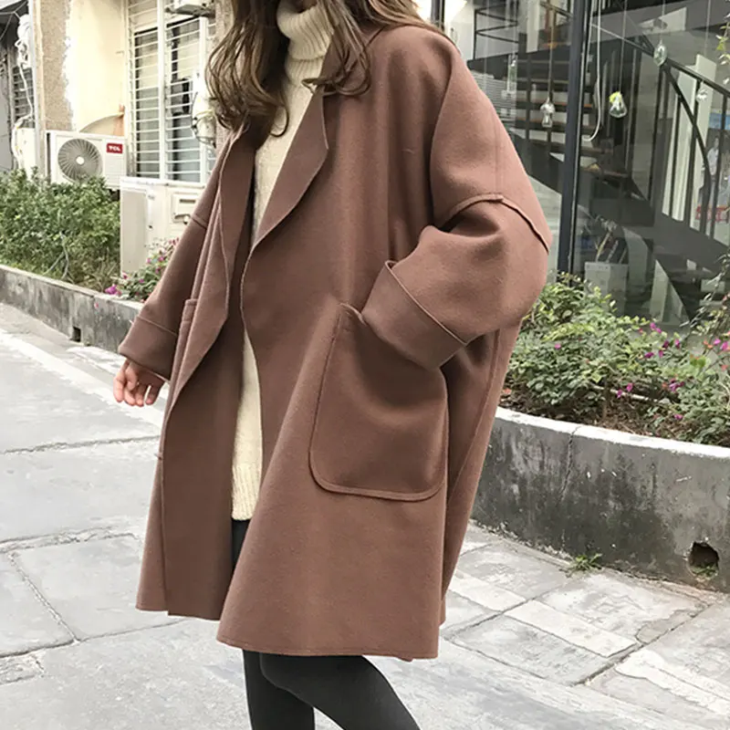 

Women's Spring Autumn Coat Outerwear Korean Fashion Quilted Female Coat Solid Long Turn Down Cardigan Collar Trench