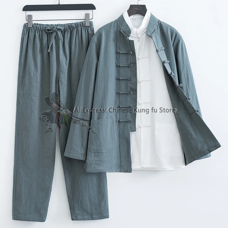 3 Pieces Cotton Linen Kung fu Wing Chun Suit Tai Chi Uniform Martial arts Wushu Jacket and Pants Tang Clothes