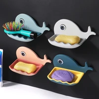 whale soap rack creative punch free bathroom rack double layer drain hanging dual use soap holder container box with drain water