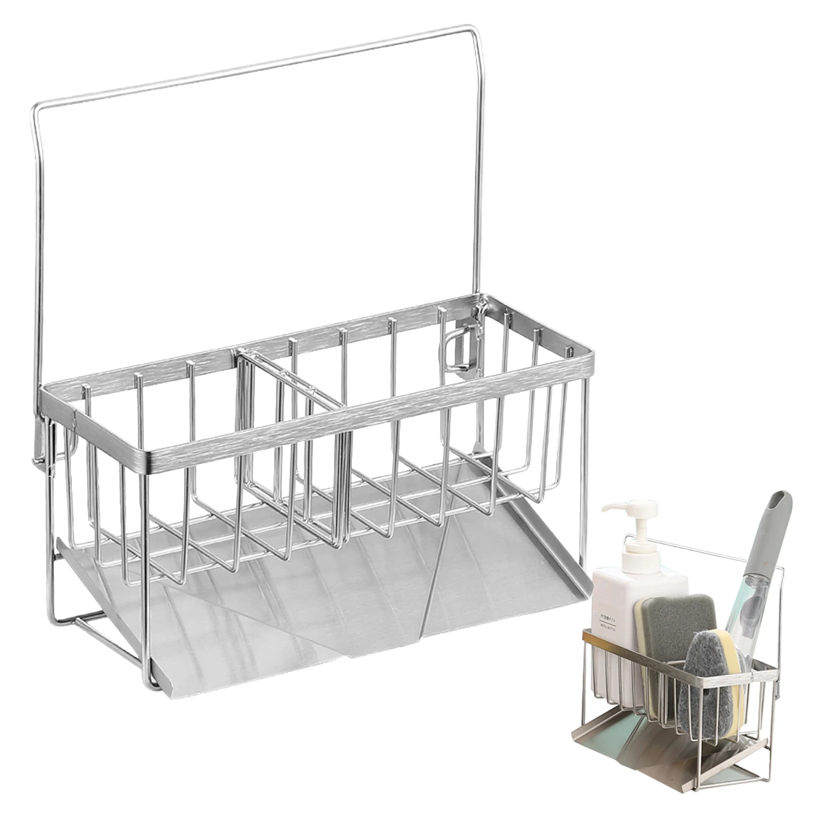 

Kitchen Sink Caddy Sponge Holder Stainless Steel Rustproof Sink Rack For Countertop Configurable Scrub Brush Basket For Soap