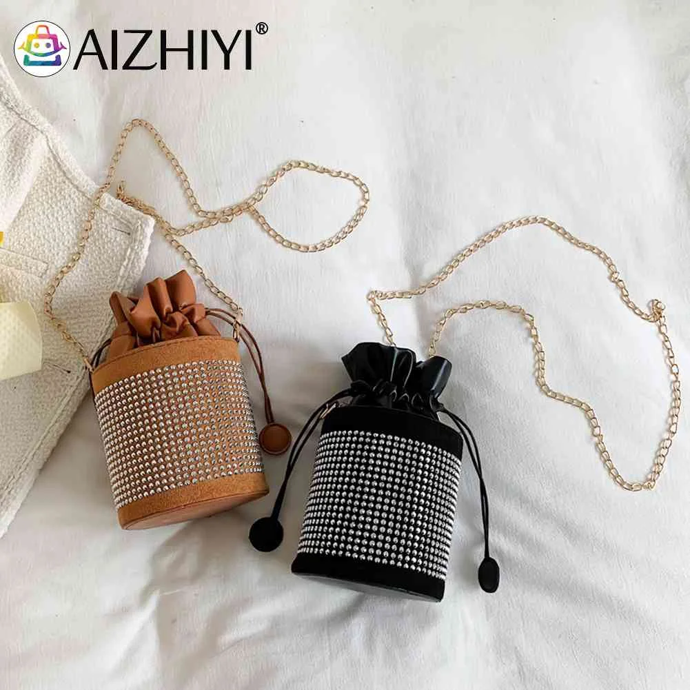 

Модная блестящая стразы сумка на плечо, Женская Высококачественная сумка-мешок из искусственной кожи в форме цилиндра, однотонная сумка дл...