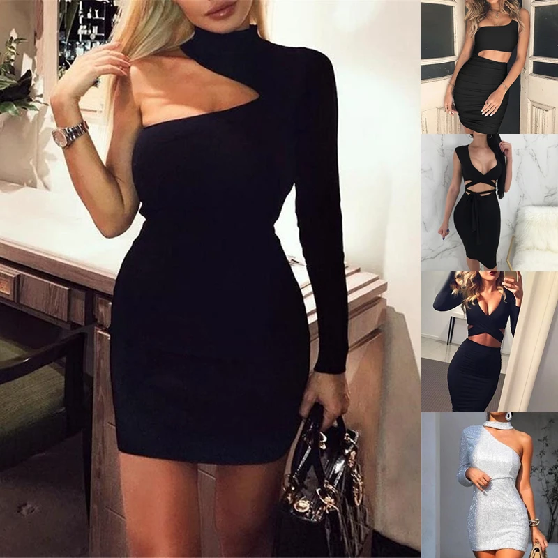 

Bodycon Bandage Dress Women Vestidos Verano 2021 Summer Sexy Elegant White Black Yellow One Shoulder Mini Celebrity Party Dress