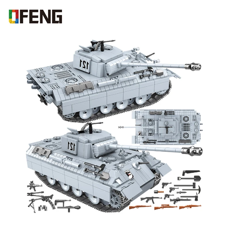 

Military Panther Tank 121 Building Blocks City WW2 Tank Soldier Weapon Army 100064 Bricks Kids Toys Gifts