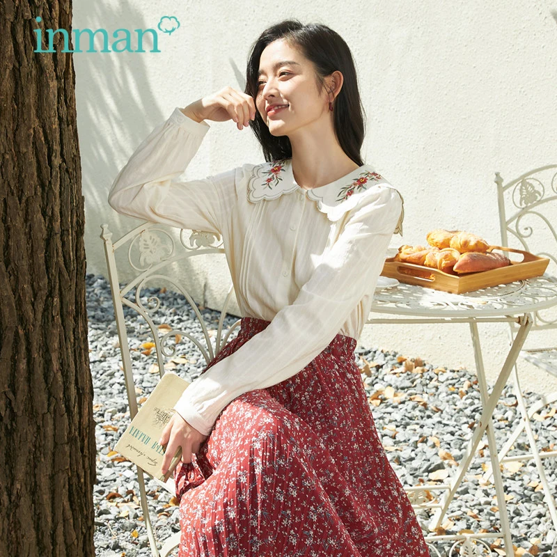 

INMAN Весенняя женская рубашка Милая вышитая кукла кружевной воротник Элегантная модная женская блузка пуловер жаккардовый Топ универсальная рубашка