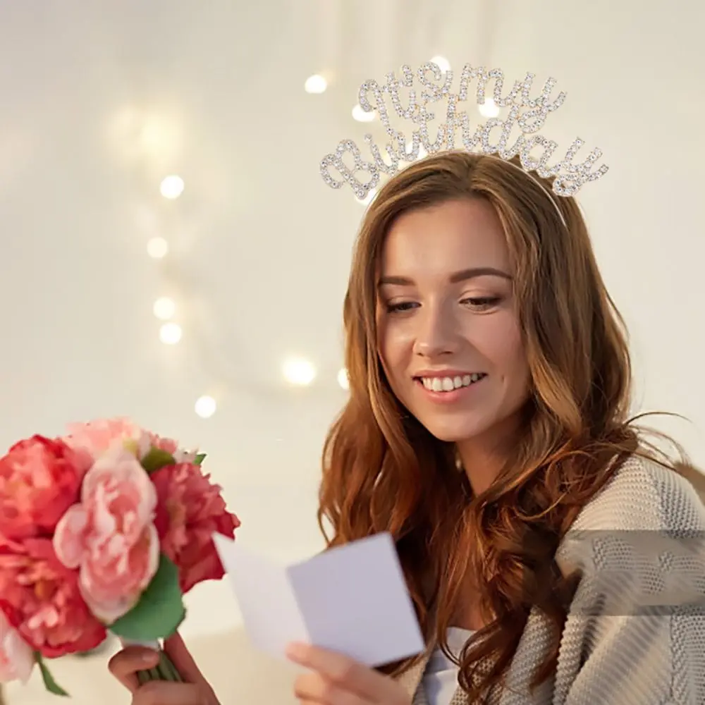 

Birthday Gift Letter Hairband Birthday Decoration Diamond Crown Birthday Hair Hoop It's My Birthday Headband Female Jewelry