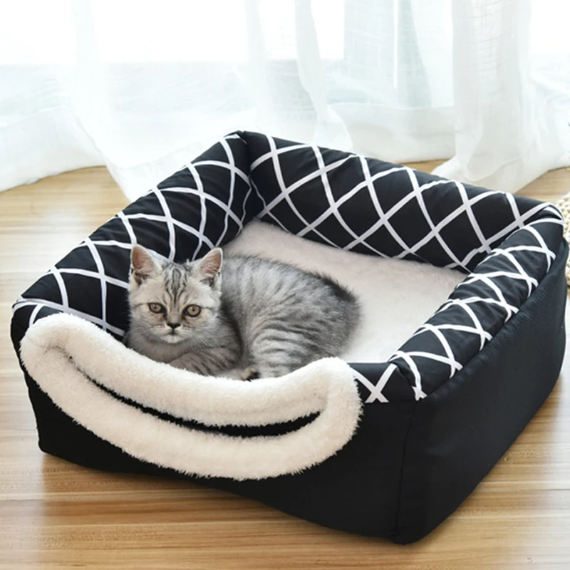 

2 In 1 Cat Tent Cave Bed Soft Indoor Enclosed Covered Pet House Cozy Cat Kitten Sleep Beds for Dog Puppy with Removable Cushion