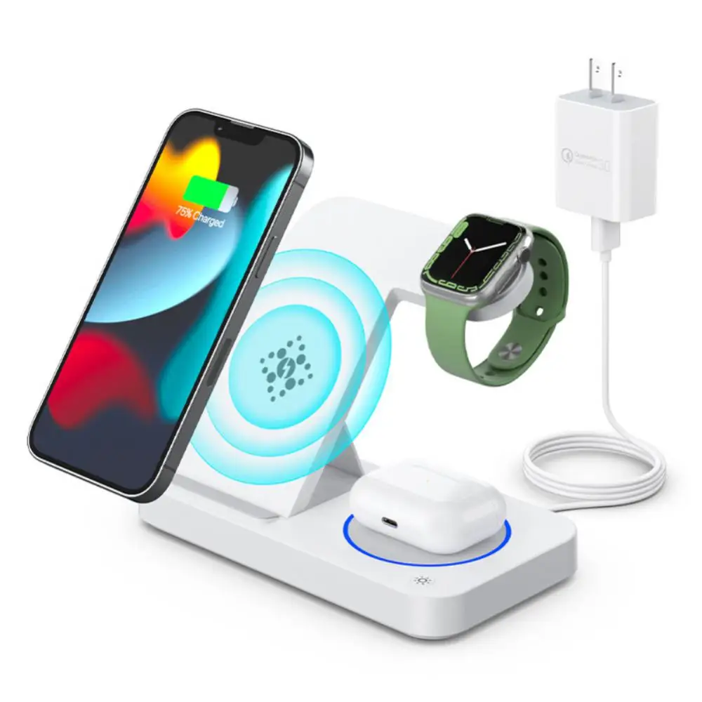 

Fireproof Charging Station Portable 15w Fast Wireless Charger Stand Folding For IPhone Mini Apple Watch 7 6 Airpods Pro 4 In 1