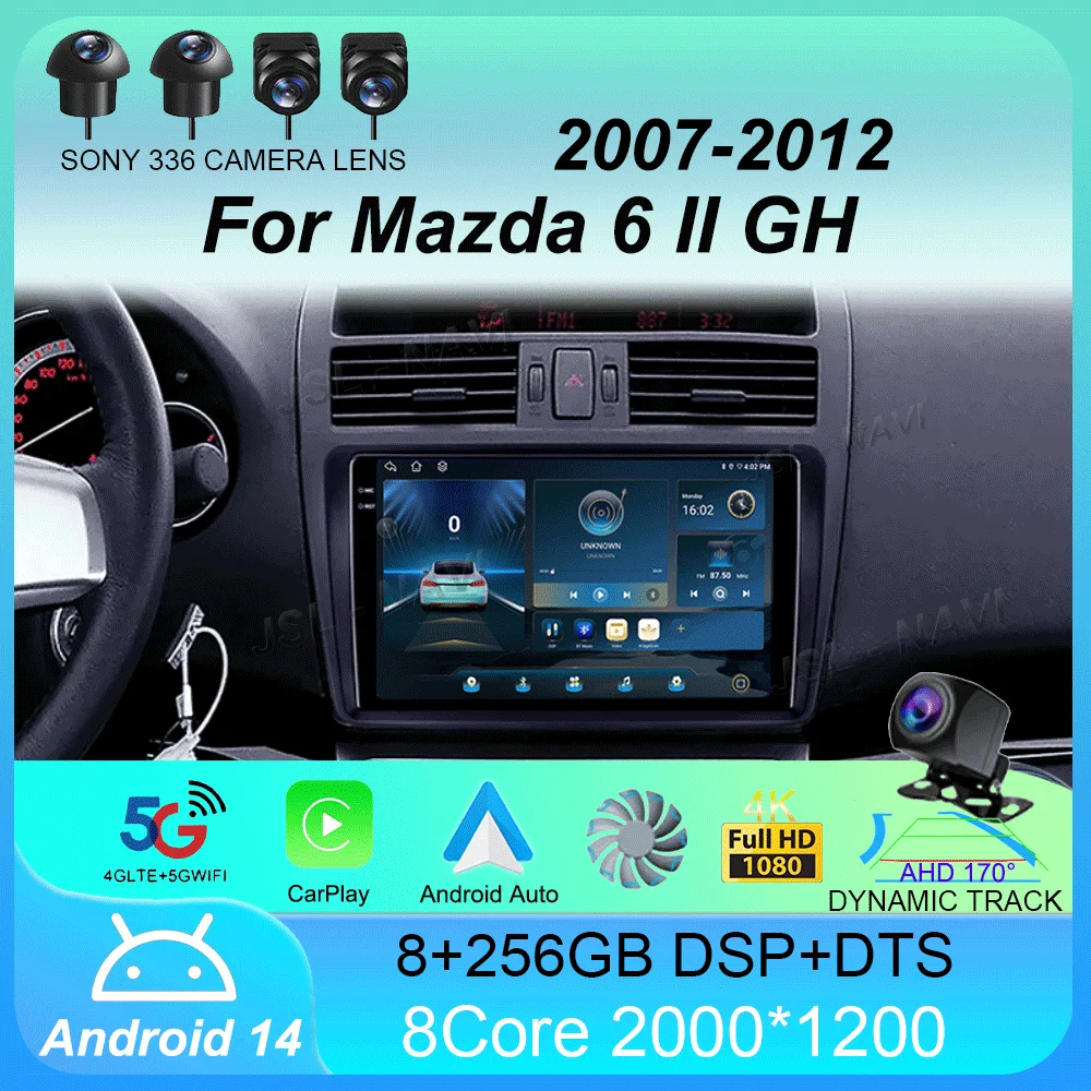 Автомобильный радиоприемник Android 14 для Mazda 6 II GH 2007-2012 беспроводной Carplay