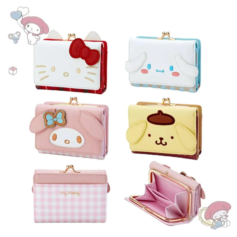 

11cm Cartoon Anime My Melody KT Cat Cinnamoroll Purin Dog Kawaii PU Wallet Cute Modeling Zipper Folded Card Case Woman Wallet