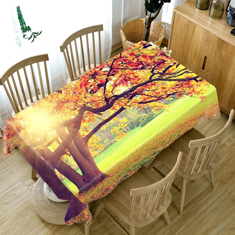 

3D Кленовый лист Пейзаж Закат лес скатерть Пыленепроницаемая прямоугольная скатерть для свадебного декора скатерть