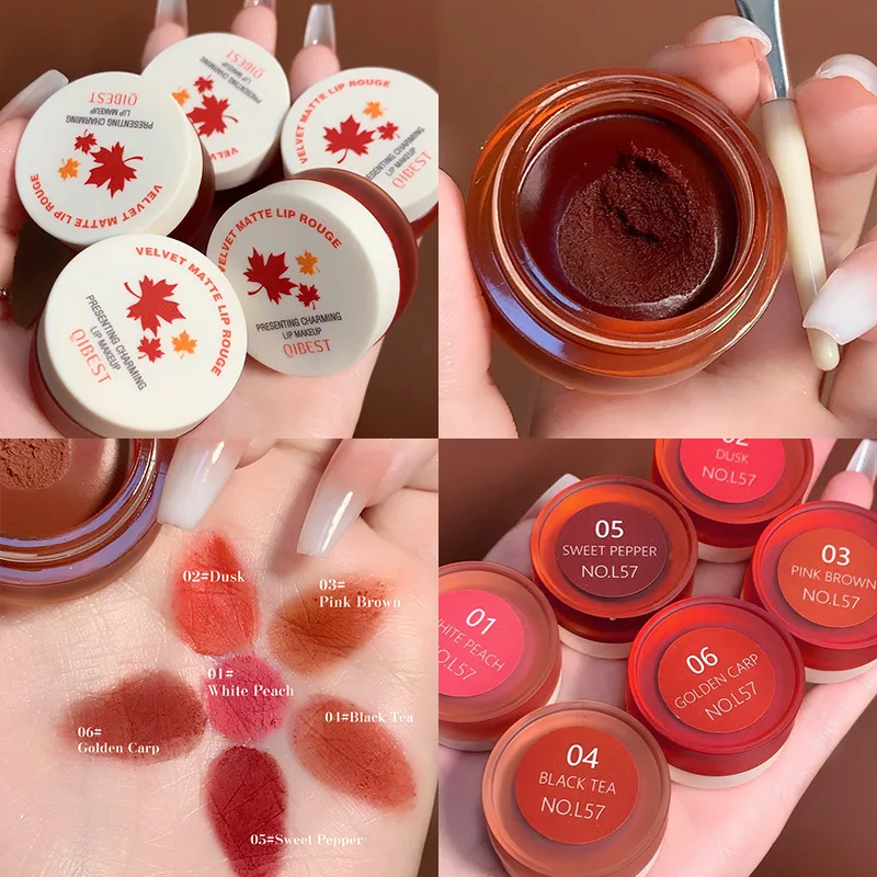 

6 Color Canned Lip Mud Balm Glaze Crystal Moisturizing Lipstick Velvet Matt Mousse Solid Lip Gloss Tint Lasting Korean Cosmetics