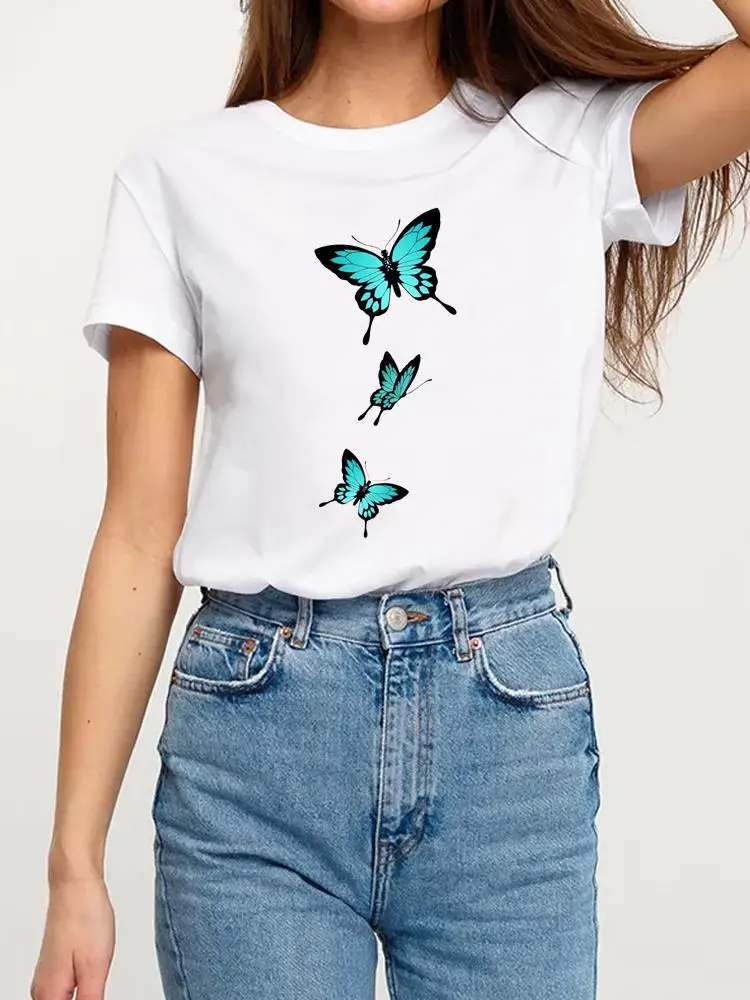 

Summer Women Clothes Clothing Short Sleeve Graphic T-shirt Cartoon Butterfly Lovely Print T Shirt Fashion Kawaii Basic Tee Top