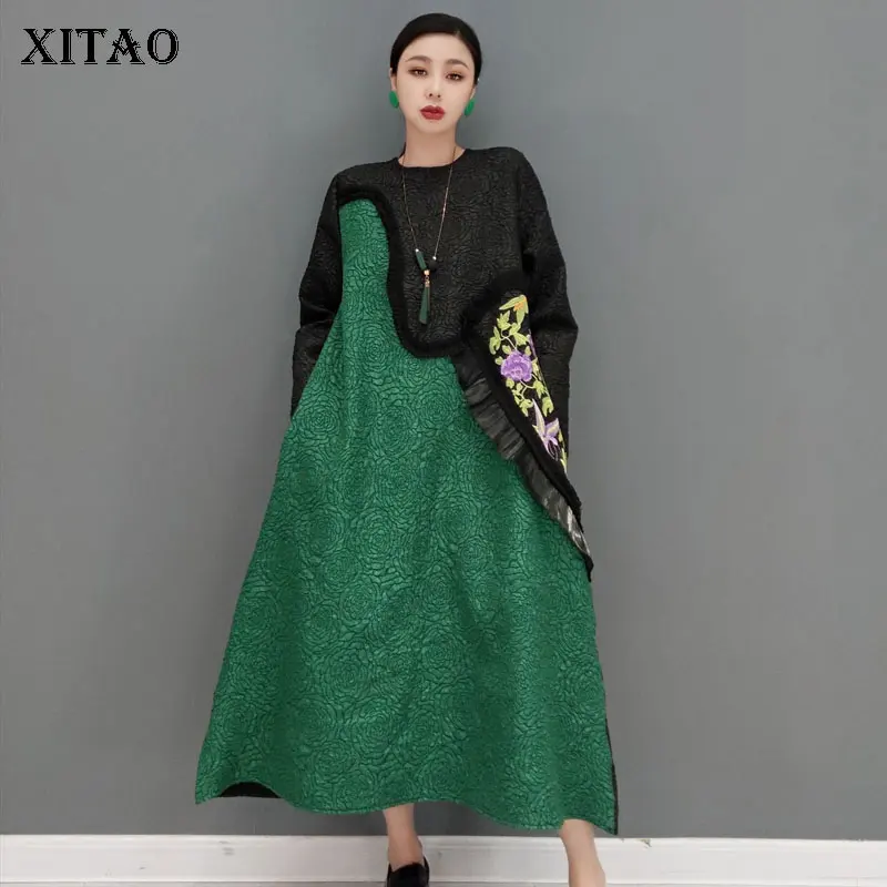 

XITAO жаккардовое платье для отдыха, Модный пуловер, плиссированная богиня, веер размера плюс, с карманом, с принтом, элегантное платье, GWJ3083