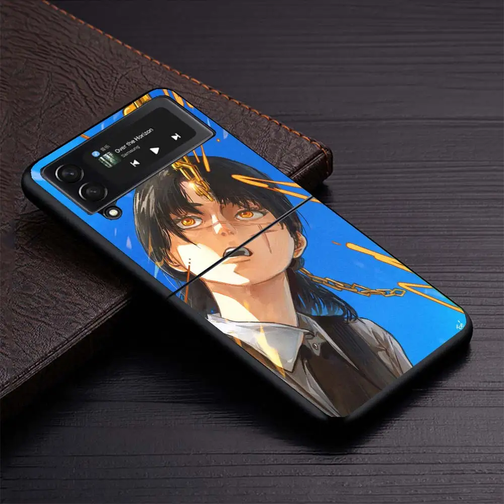 Чехол для телефона C-Chainsaw Mans Yoru War Devil Samsung Galaxy Z Flip6 5G Flip4 Flip5 Flip3 Black Hard Cover Flip 6 5 4 3 PC She