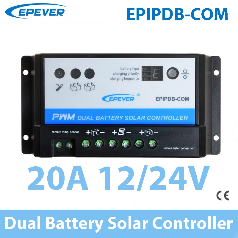 

20A 12V/24V work Dual Battery Charger Solar controller EPIP-COM PWM EPEVER Free Shipping to UK MT-1 options EPsolar