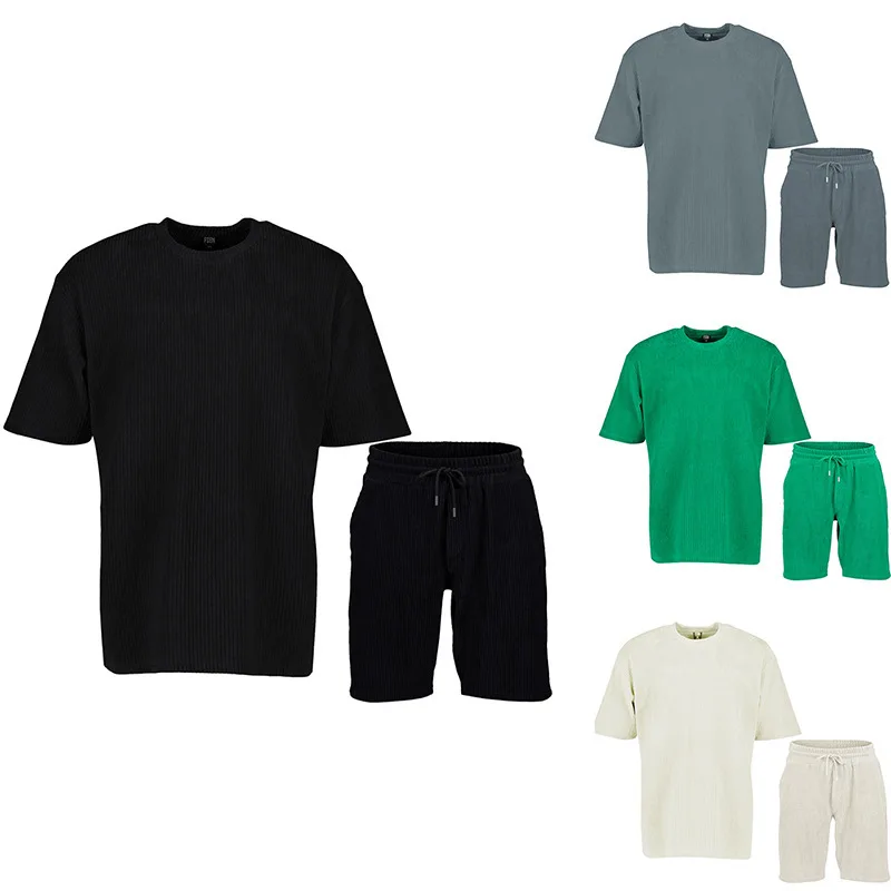 

Костюм спортивный мужской из 2 предметов, тенниска с коротким рукавом, модная уличная одежда, лето