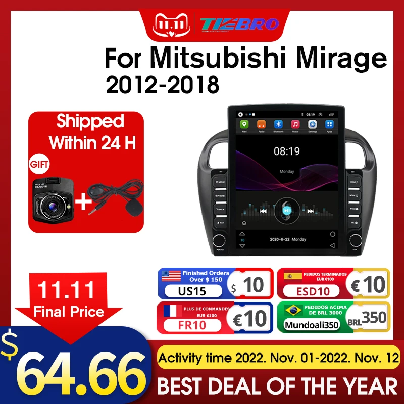 

Tesla Style Multimedia Video Player Android Car Radio For Mitsubishi Mirage Attrage 2012-2018 Auto Radio GPS Navigation Carplay