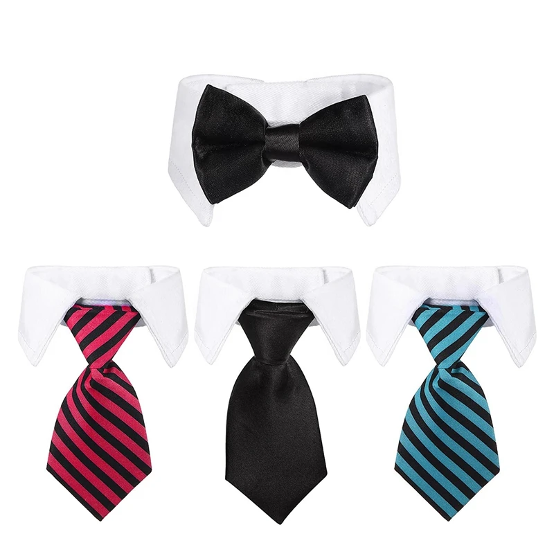 

4 Pieces Adjustable Pets Dog Cat Bow Tie Pet Formal Tuxedo Costume Necktie Collar Stripes for Small Dogs Cats