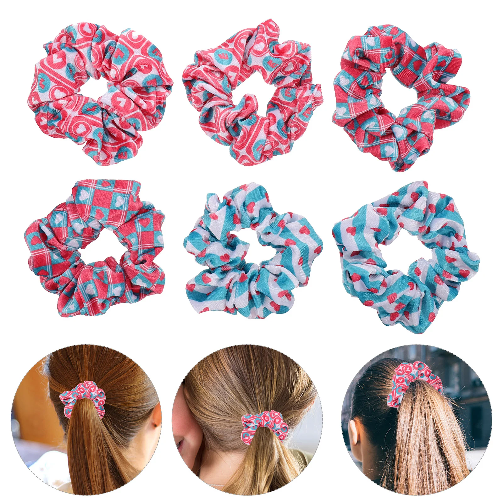 

6pcs Fashion Hair Scrunchies Christmas Pattern Printed Ponytail Holders