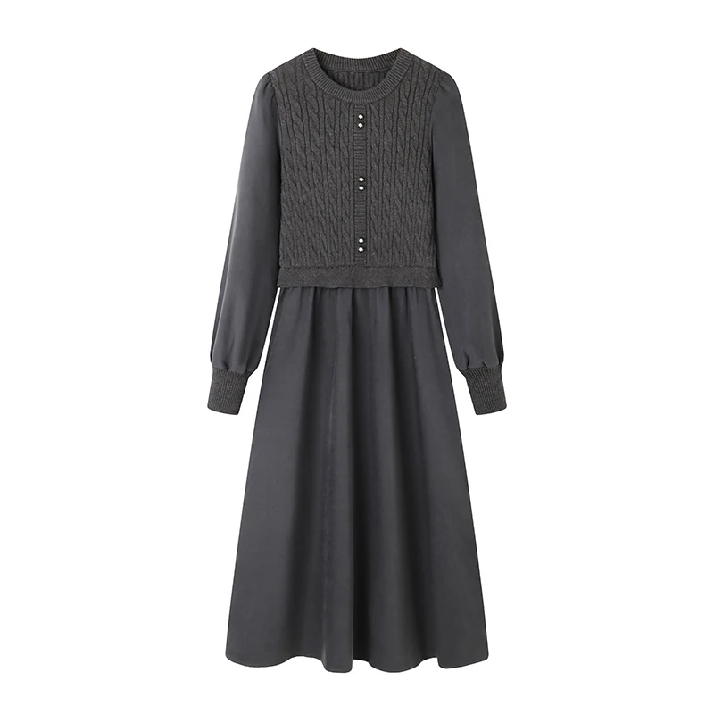 Высококачественное серое женское платье Aige с длинным рукавом осень 2023 новые
